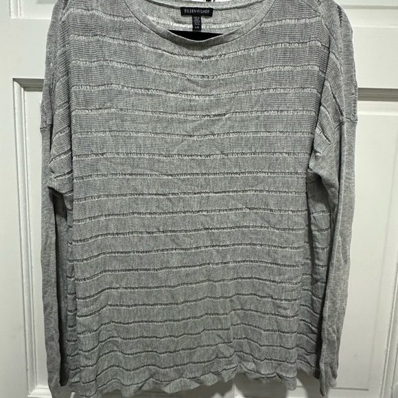 Eileen Fisher Long Sleeve Gray Sheer Top EUC SIZE LARGE - Picture 2 of 4
